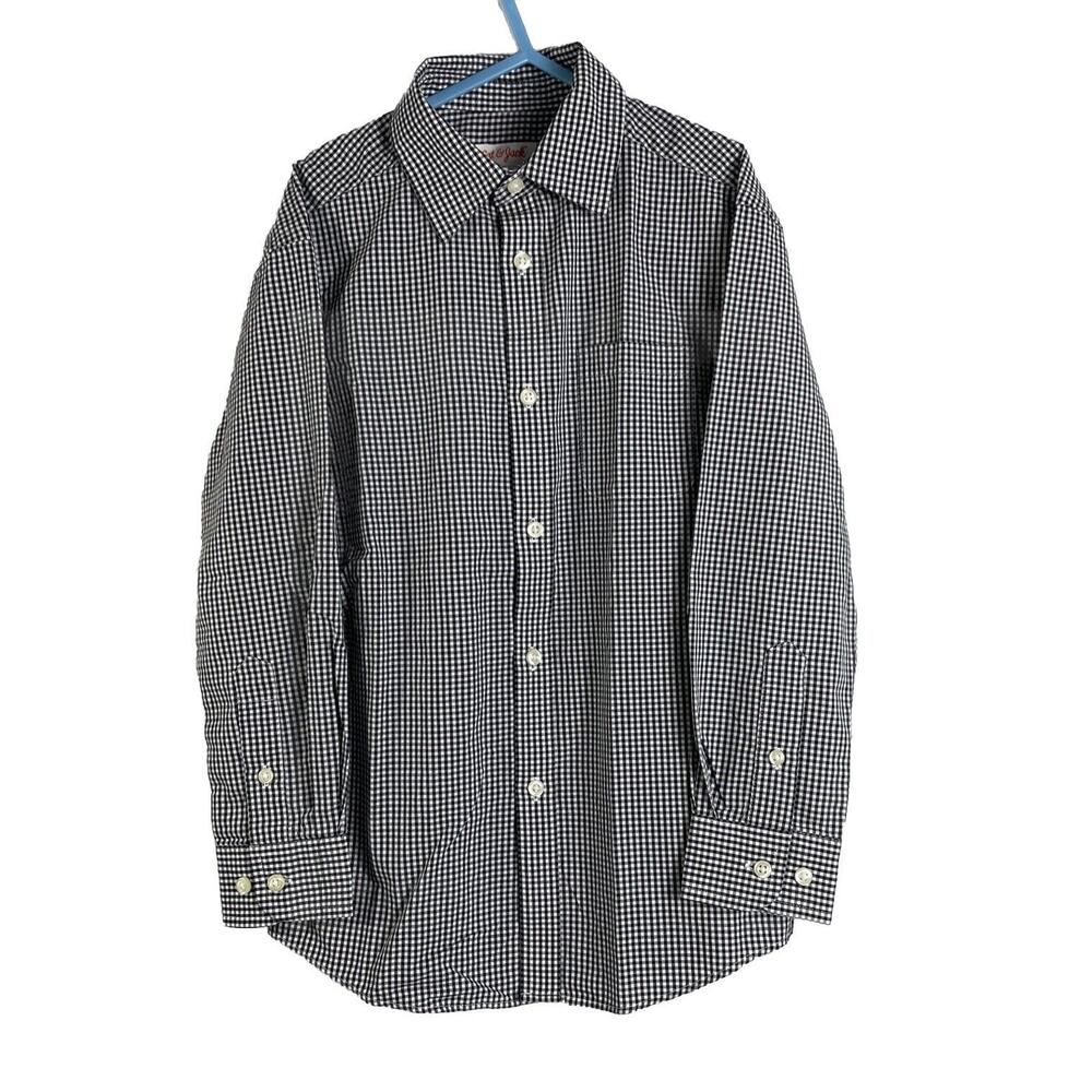 Cat & Jack Boys Size 6-7 Button Up Micro Plaid Shirt Long Sleeve Black White